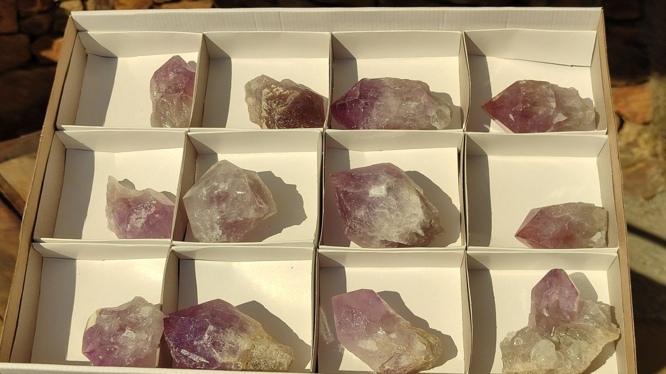 Natural Single Jacaranda Amethyst Crystals x 12 From Mumbwe, Zambia - Toprock Gemstones and Minerals 