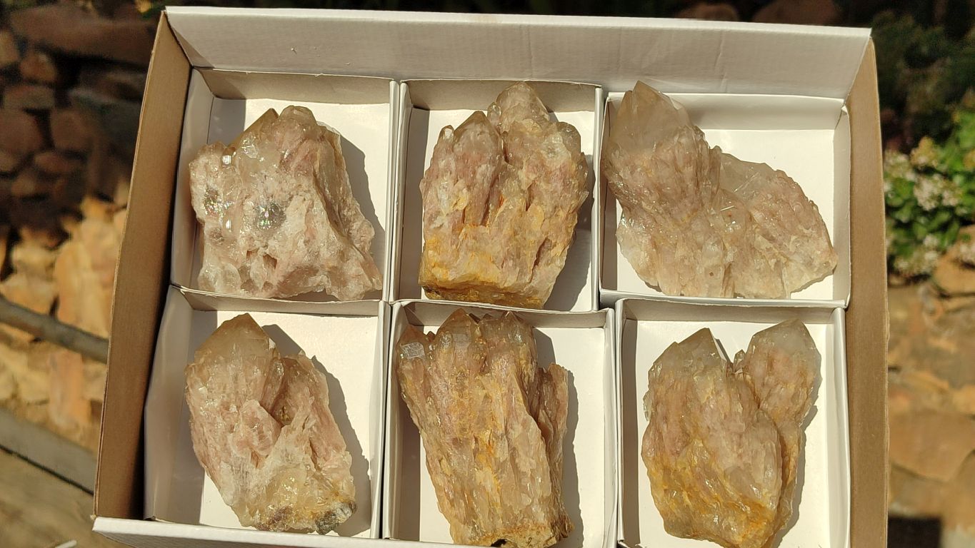 Natural Cascading White Phantom Smokey Quartz Clusters x 6 From Luena, Congo - Toprock Gemstones and Minerals 