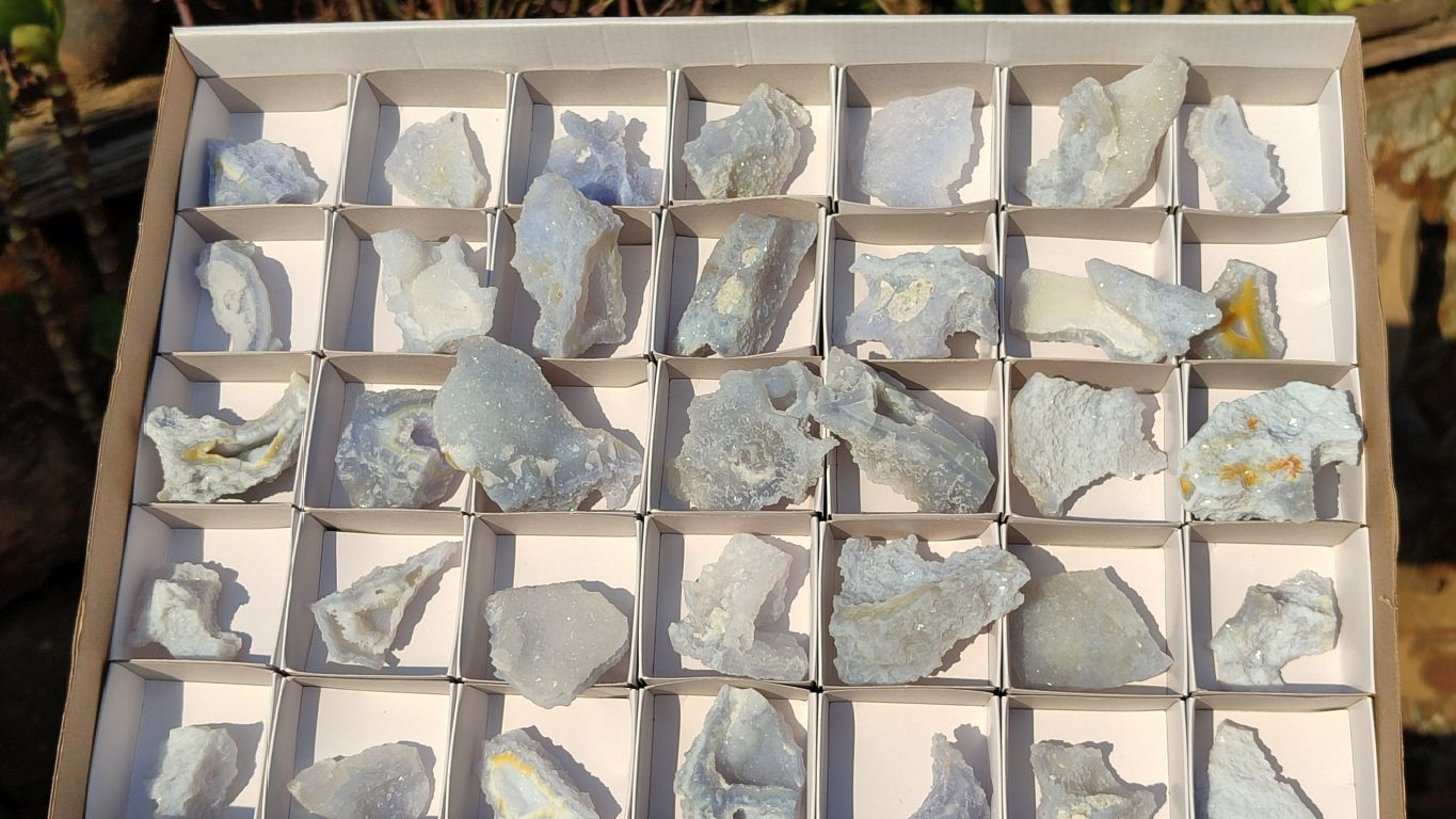 Natural Etched Blue Chalcedony Specimens  x 35 From Nsanje, Malawi - Toprock Gemstones and Minerals 