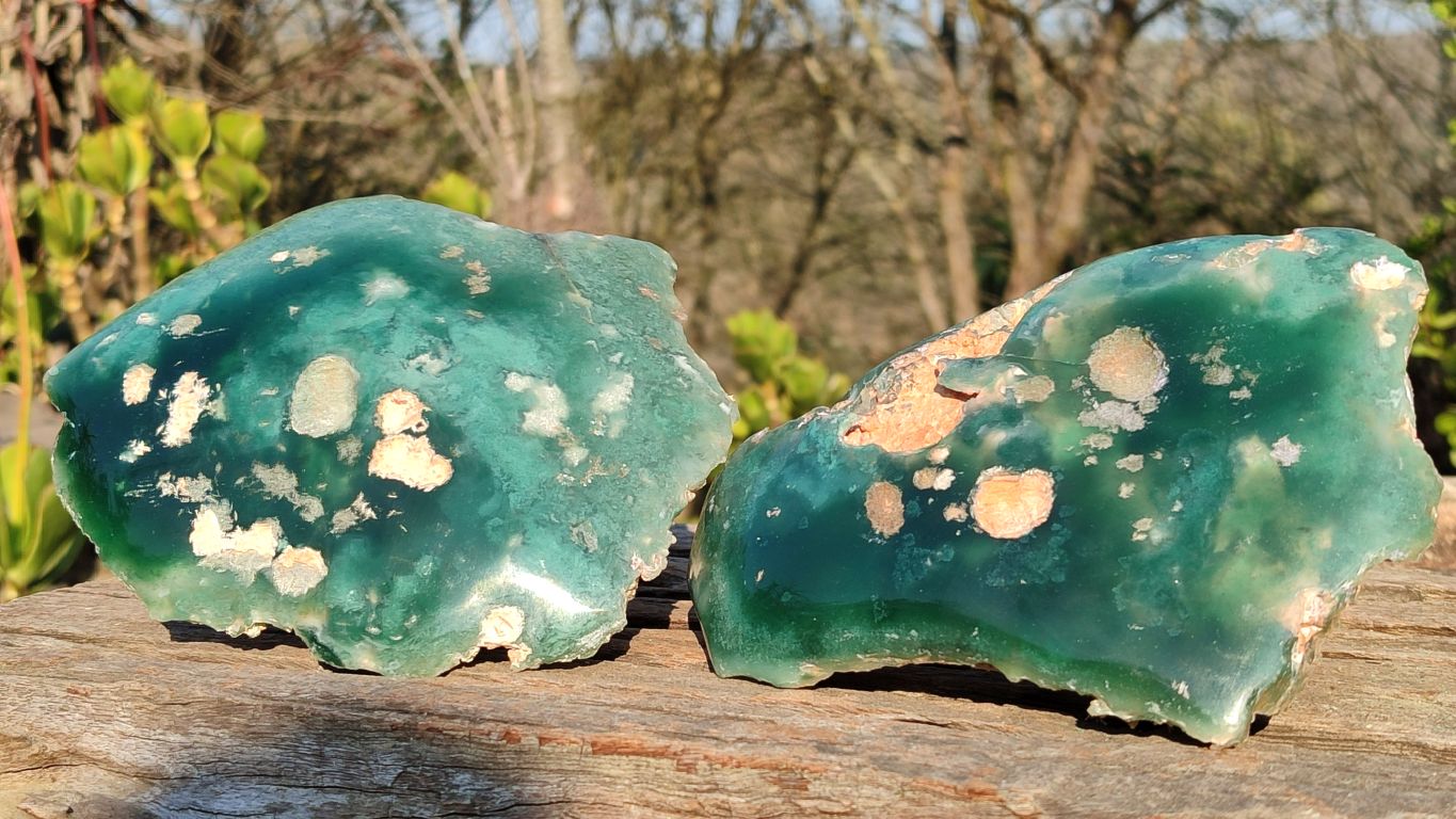Polished On One Side Emerald Mtorolite Plates x 2 From Mutorashanga, Zimbabwe - Toprock Gemstones and Minerals 