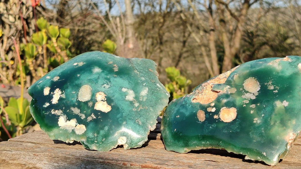 Polished On One Side Emerald Mtorolite Plates x 2 From Mutorashanga, Zimbabwe - Toprock Gemstones and Minerals 