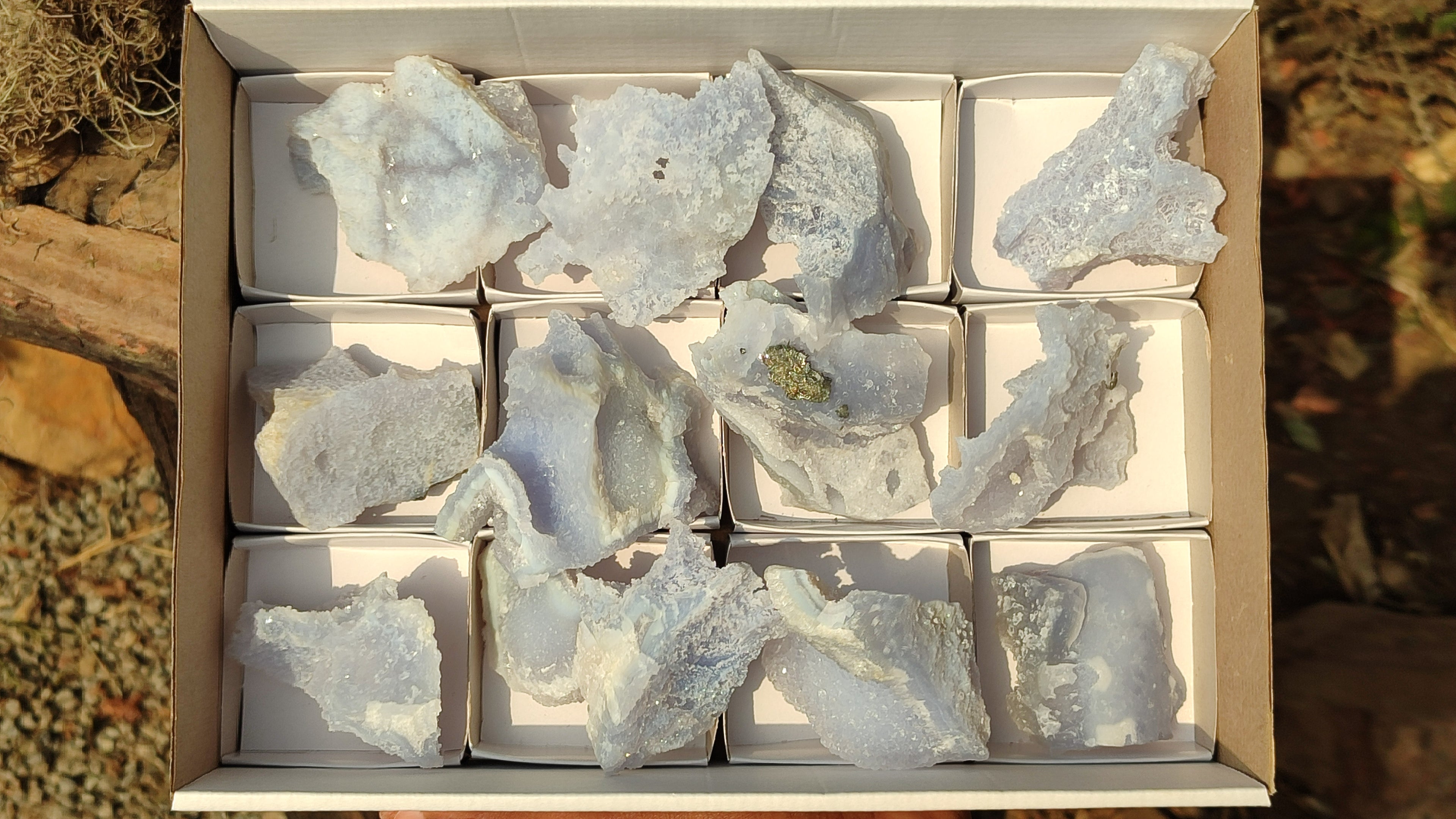 Natural Etched Blue Chalcedony Specimens  x 12 From Nsanje, Malawi - Toprock Gemstones and Minerals 