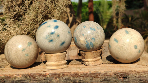 Polished Blue Spotted Spinel Quartz Spheres x 4 From Madagascar - Toprock Gemstones and Minerals 