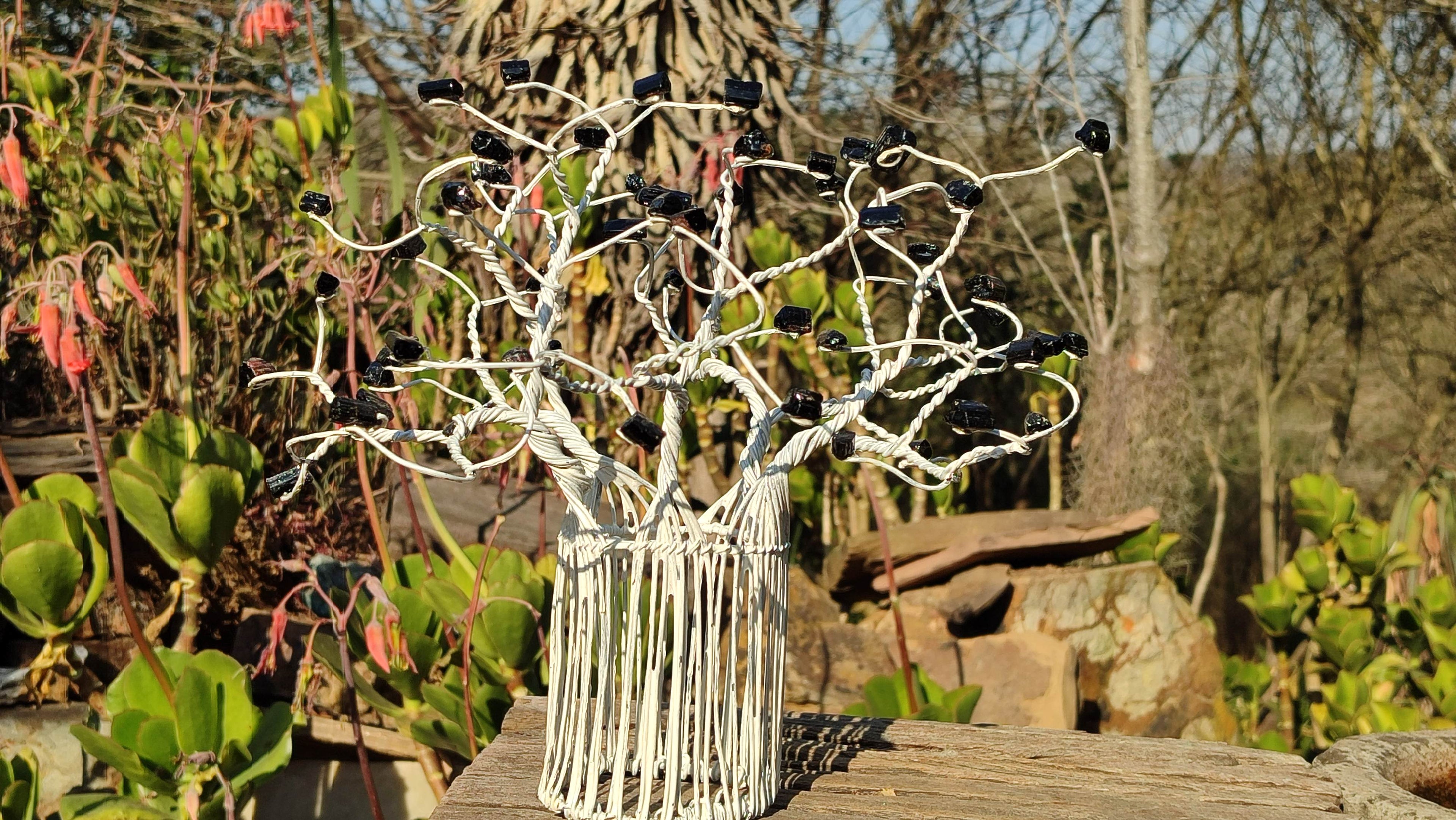Hand Made Black Tourmaline Gemstone Art Baobab Tree x 1 From South Africa - Toprock Gemstones and Minerals 