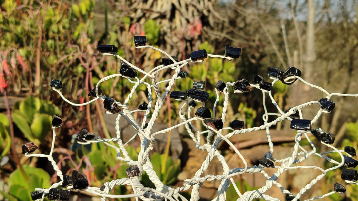 Hand Made Black Tourmaline Gemstone Art Baobab Tree x 1 From South Africa - Toprock Gemstones and Minerals 