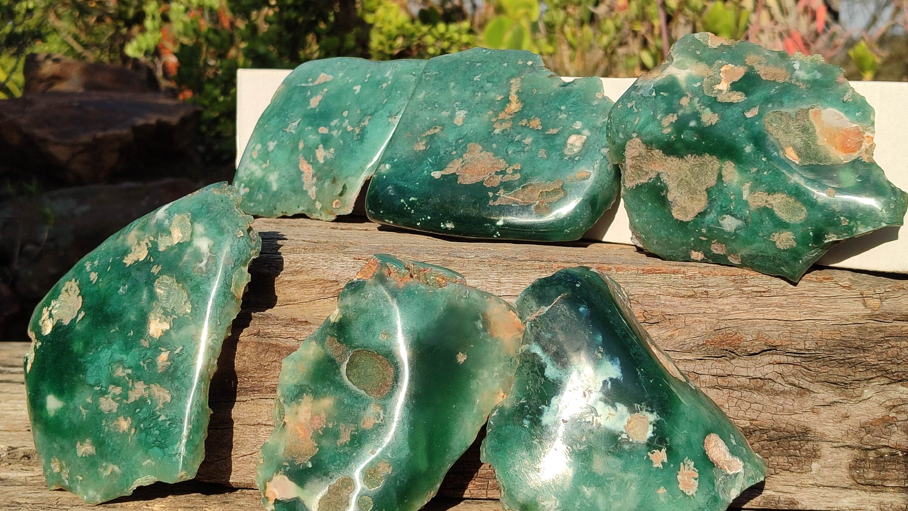 Polished On One Side Emerald Mtorolite Plates x 6 From Mutorashanga, Zimbabwe - Toprock Gemstones and Minerals 