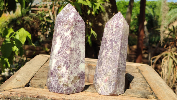 Polished Lepidolite Points With Pink Rubellite  x 2 From Madagascar - Toprock Gemstones and Minerals 