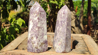 Polished Lepidolite Points With Pink Rubellite  x 2 From Madagascar - Toprock Gemstones and Minerals 
