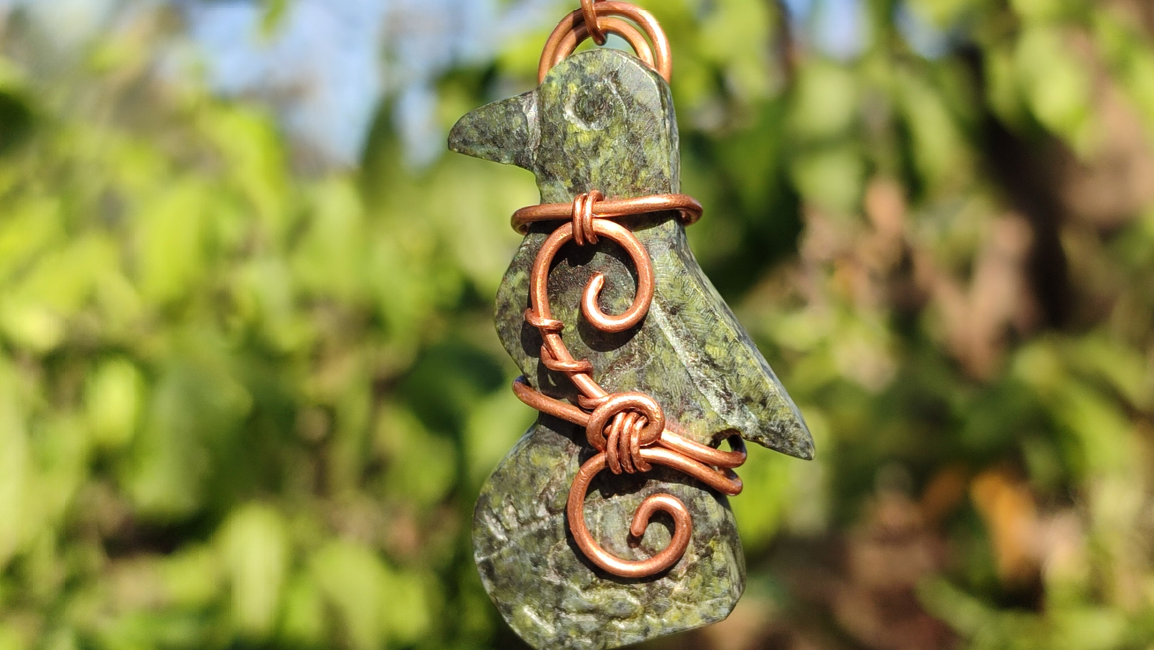 Polished Copper Wire Wrapped Leopard Stone Eagle Pendants x 6 From Zimbabwe - Toprock Gemstones and Minerals 