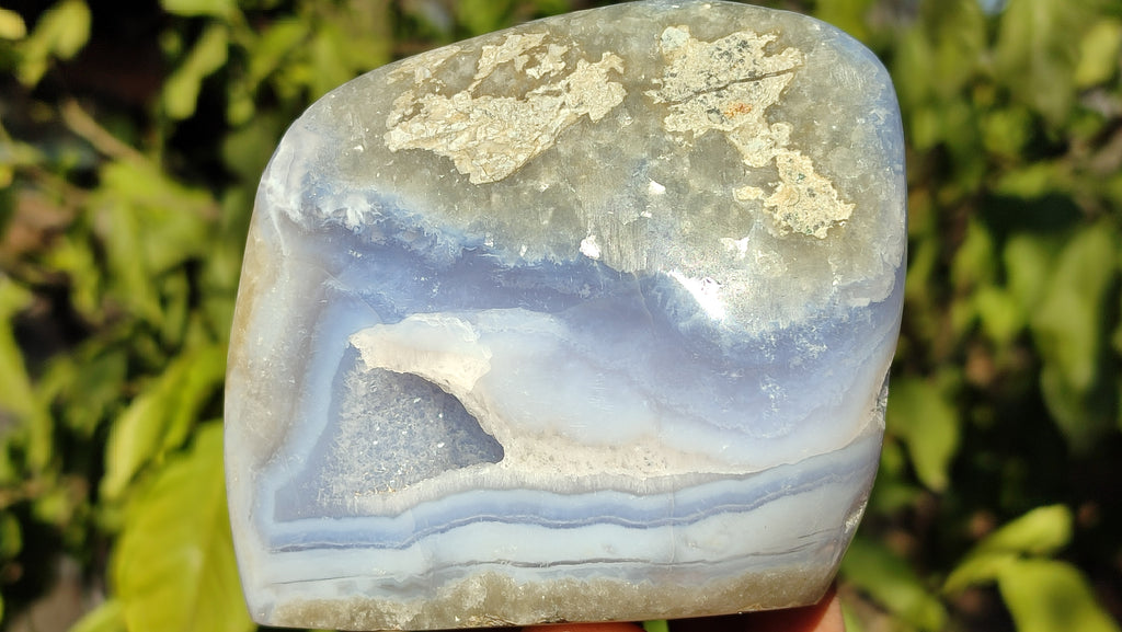Polished Blue Lace Agate Standing Free Forms  x 3 From Nsanje, Malawi - Toprock Gemstones and Minerals 