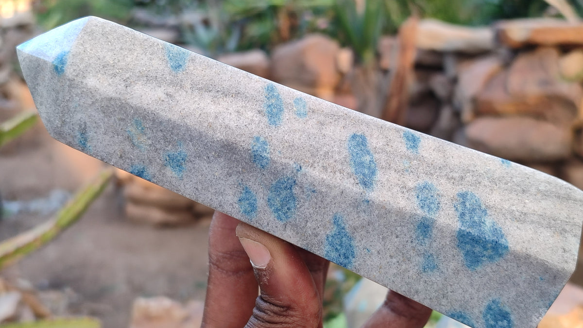 Polished Blue Spotted Spinel Quartz Points x 3 From Madagascar - Toprock Gemstones and Minerals 