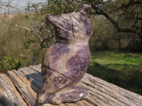 Polished Hand Carved Leopard Stone & Lepidolite Owls  x 2 From Zimbabwe - TopRock