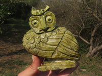 Polished Hand Carved Leopard Stone & Lepidolite Owls  x 2 From Zimbabwe - TopRock
