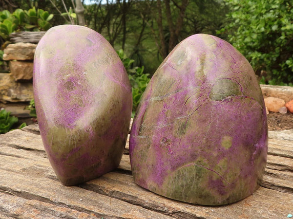Polished Large Purple Stichtite & Serpentine Standing Free Forms  x 2 From Barberton, South Africa