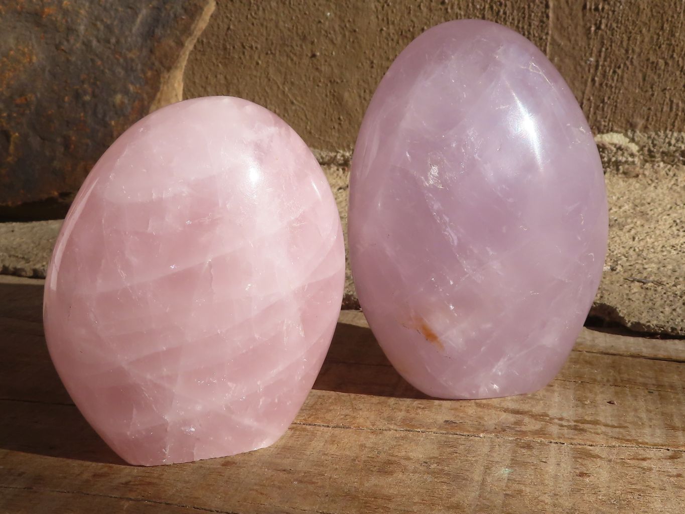 Polished Pink Rose Quartz Standing Free Forms x 2 From Antsirabe, Madagascar - Toprock Gemstones and Minerals 