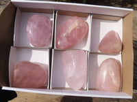 Polished Pink Rose Quartz Standing Free Forms x 6 From Madagascar