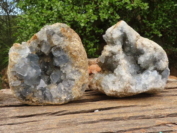 Natural Crystal Centred Pale Celestite Geodes  x 2 From Sakoany, Madagascar