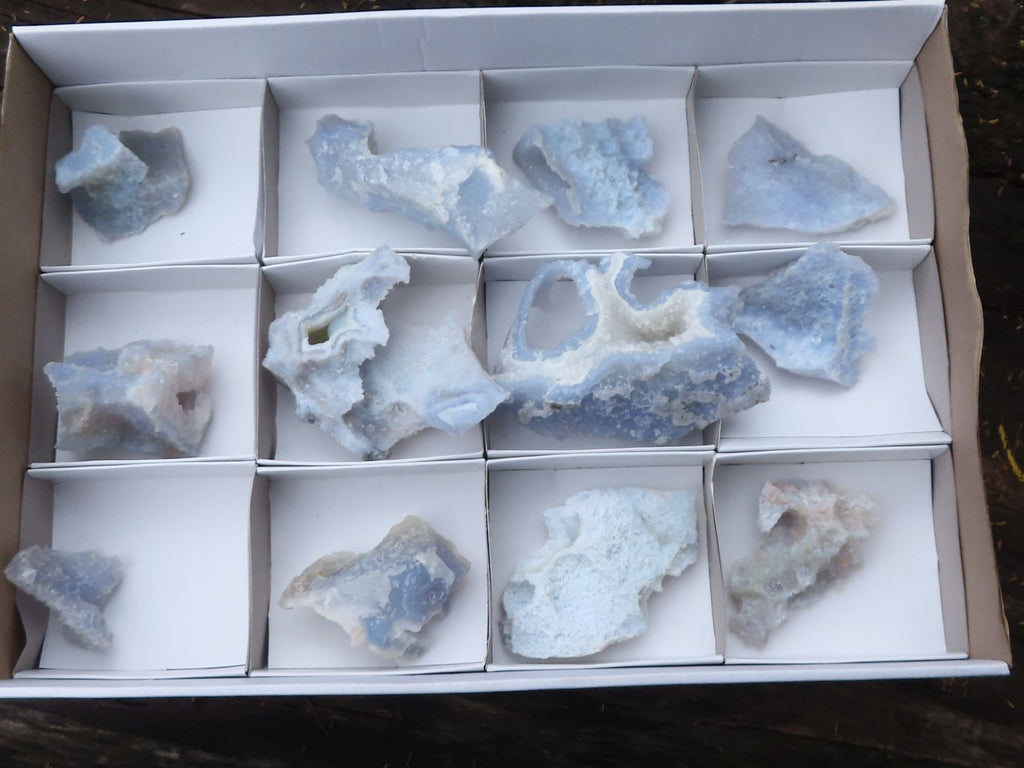 Natural Etched Blue Chalcedony Specimens  x 12 From Malawi - TopRock