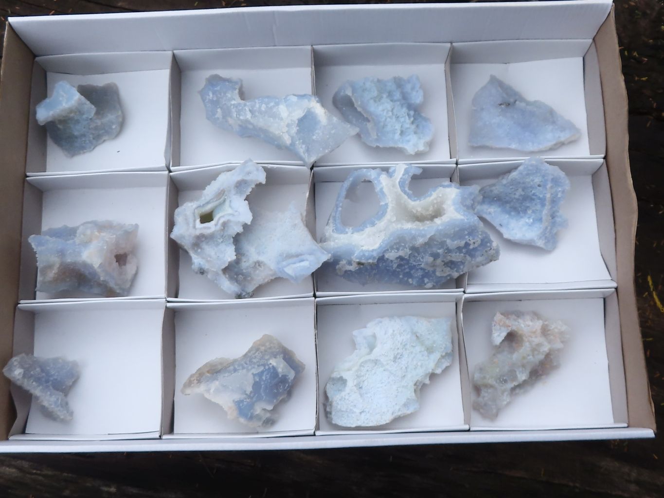 Natural Etched Blue Chalcedony Specimens  x 12 From Malawi - TopRock