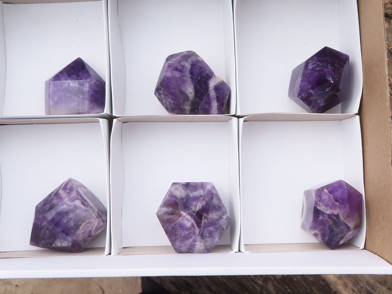 Polished Chevron Amethyst Points x 6 From Zambia - Toprock Gemstones and Minerals 