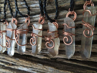 Natural Clear Optic Selected Smokey Quartz Crystals in Copper Art Wire Wrap Pendant - sold per piece - From Zambia - TopRock