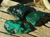 Polished Malachite Free Forms x 3 From Kolwezi, Congo - Toprock Gemstones and Minerals 