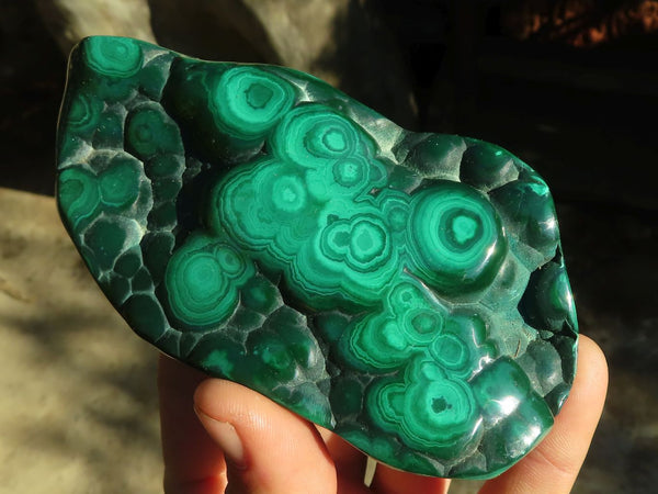 Polished Malachite Free Forms x 3 From Kolwezi, Congo - Toprock Gemstones and Minerals 