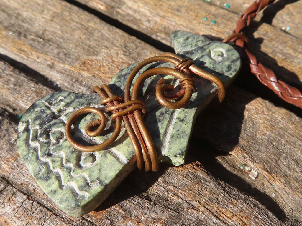 Polished Copper Wire Wrapped Leopard Stone Eagle Pendants x 6 From Zimbabwe - Toprock Gemstones and Minerals 