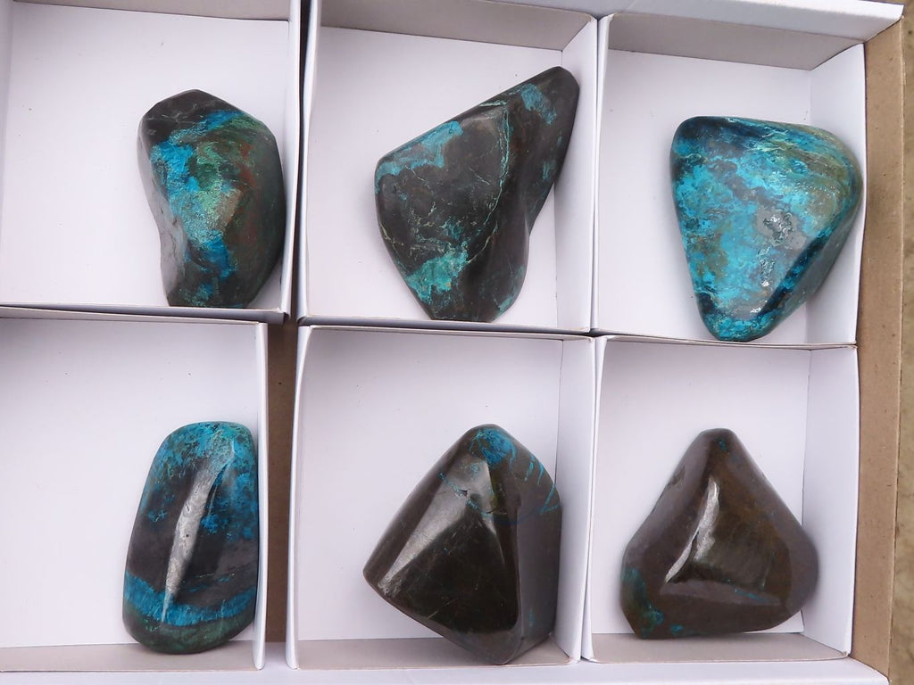 Polished Blue Shattuckite Free Forms  x 6 From Kaokoveld, Namibia - Toprock Gemstones and Minerals 
