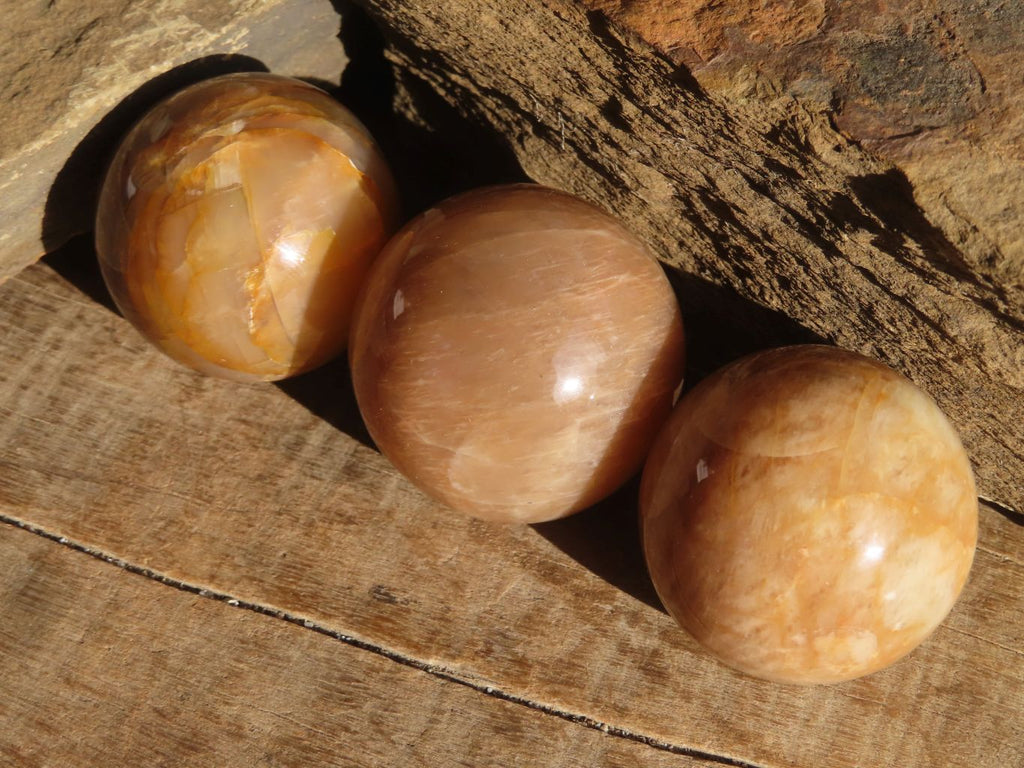 Polished Peach Moonstone Spheres  x 6 From Madagascar - Toprock Gemstones and Minerals 