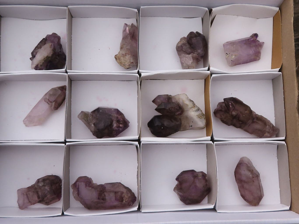 Natural Smokey Amethyst Window Quartz Crystals  x 12 From Chiredzi, Zimbabwe - Toprock Gemstones and Minerals 