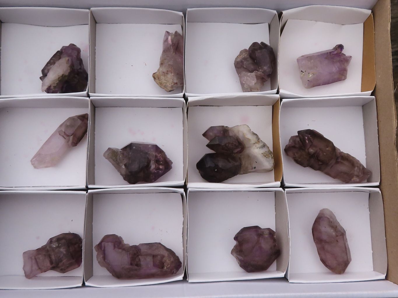 Natural Smokey Amethyst Window Quartz Crystals  x 12 From Chiredzi, Zimbabwe - Toprock Gemstones and Minerals 