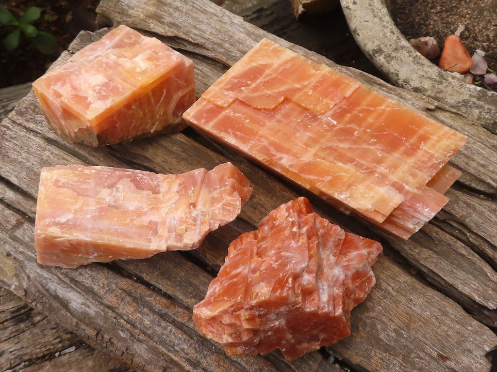 Natural New Sunset Orange Calcite Specimens  x 4 From Spitzkop, Namibia - Toprock Gemstones and Minerals 