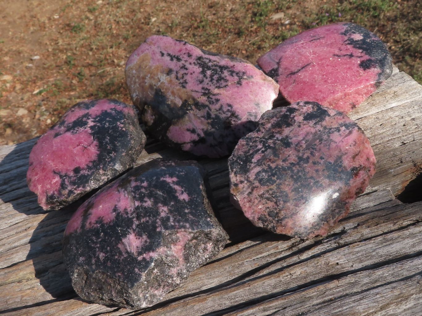 Polished One Sided Pink Rhodonite Free Forms  x 5 From Madagascar - TopRock