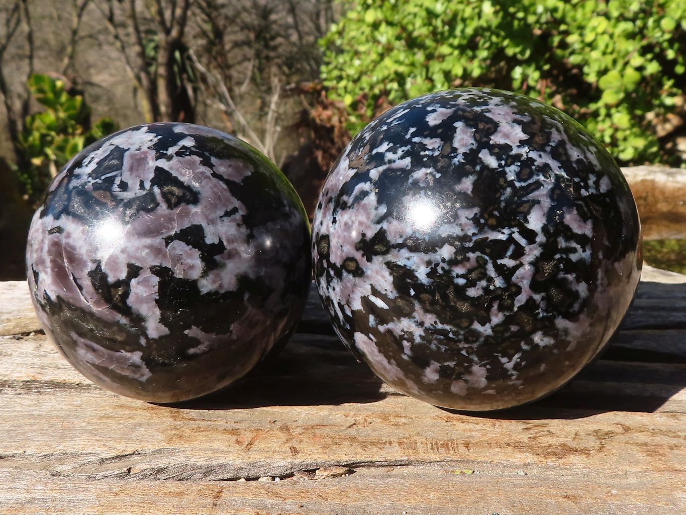 Polished Gabbro / Merlinite Spheres  x 2 From Ambatondrazaka, Madagascar - Toprock Gemstones and Minerals 