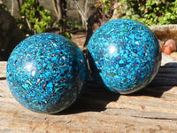 Polished Conglomerate Chrysocolla Spheres  x 2 From Congo - Toprock Gemstones and Minerals 