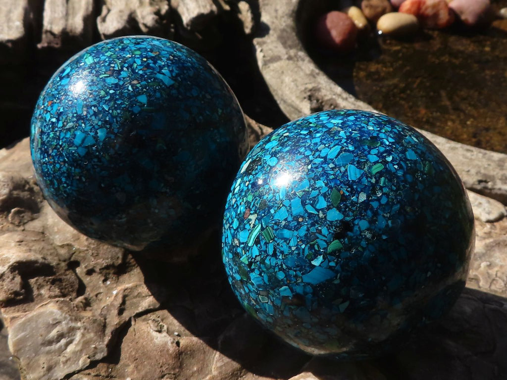 Polished Conglomerate Chrysocolla Spheres  x 2 From Congo - Toprock Gemstones and Minerals 
