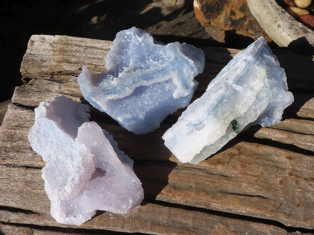 Natural Etched Blue Chalcedony Specimens  x 3 From Nsanje, Malawi - Toprock Gemstones and Minerals 