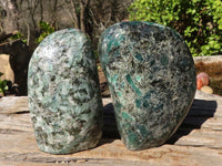 Polished Rare Emerald Mica In Matrix Standing Free Forms x 2 From Mutoko, Zimbabwe - Toprock Gemstones and Minerals 