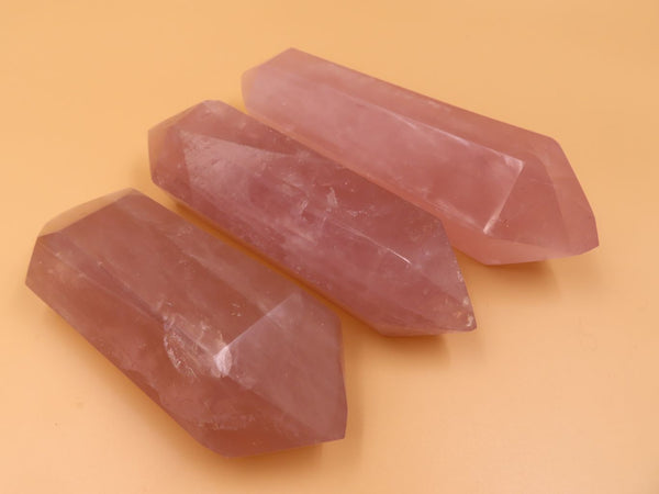 Polished Gemmy Double Terminated Rose Quartz Crystals x 3 From Antsirabe, Madagascar - TopRock