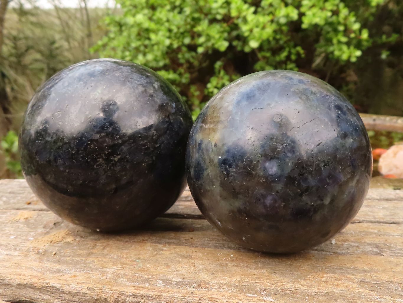 Polished Iolite / Water Sapphire Spheres  x 2 From Madagascar - Toprock Gemstones and Minerals 