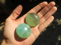 Polished Emerald Fluorite Palm Stones  x 20 From Mandrosonoro, Madagascar