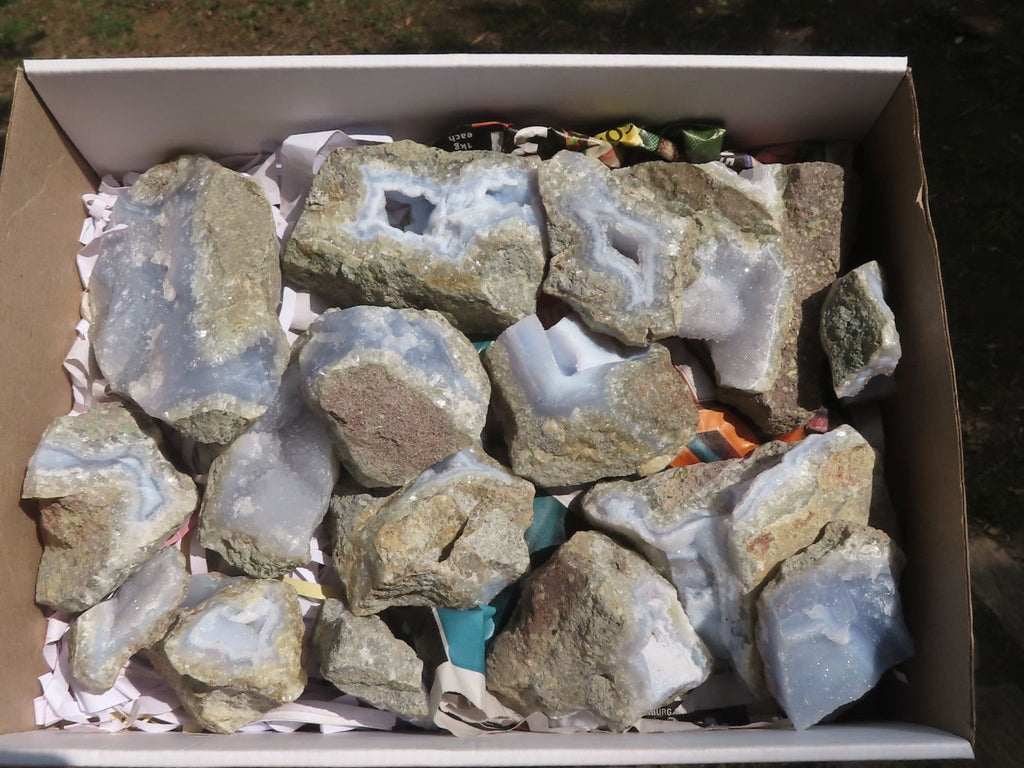 Natural Blue Lace Agate Geode Specimens  x 15 From Malawi - TopRock