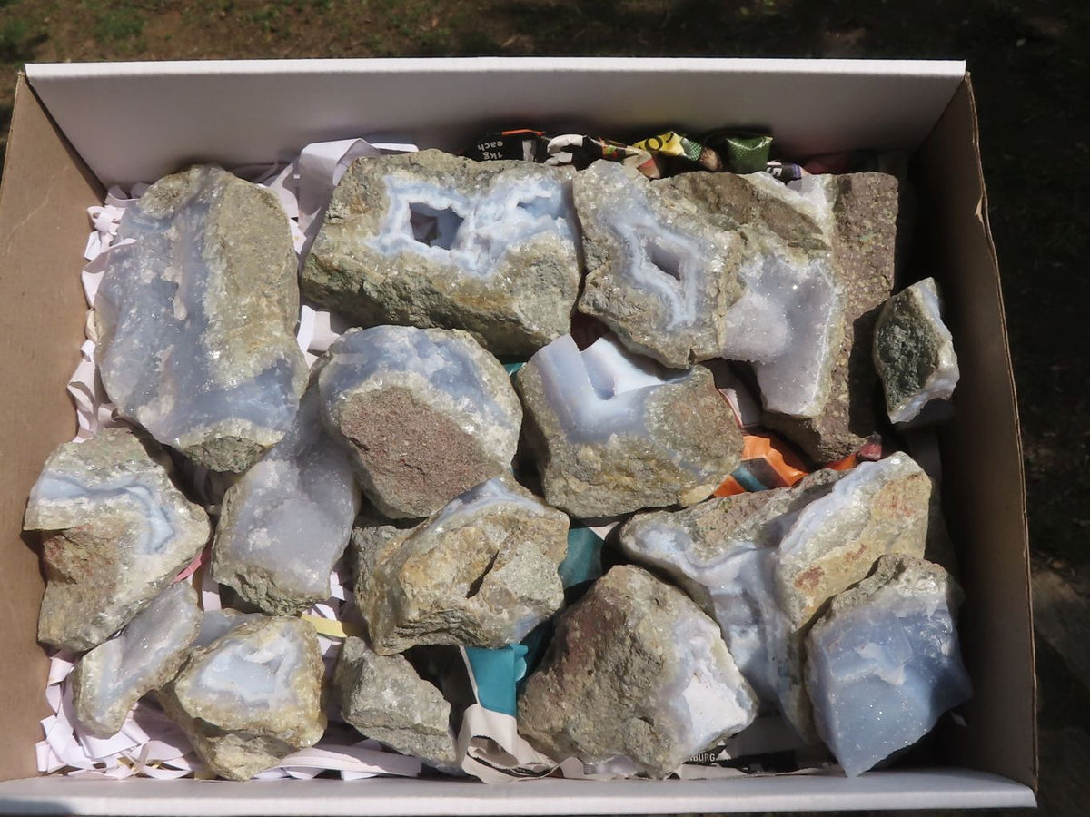 Natural Blue Lace Agate Geode Specimens  x 15 From Malawi - TopRock