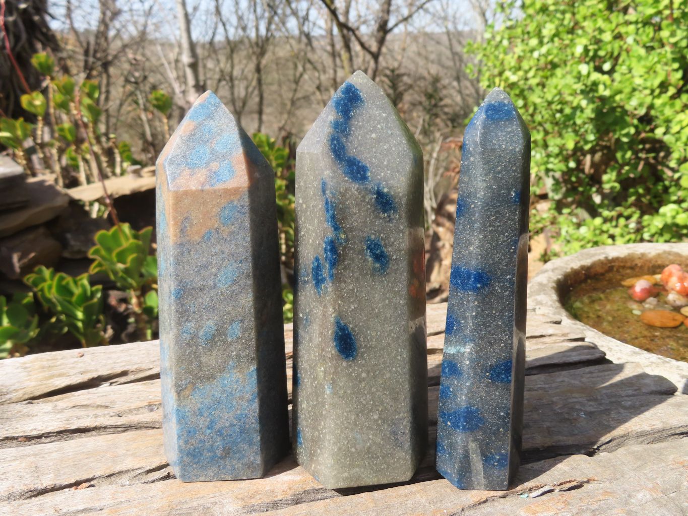 Polished Blue Spotted Spinel Quartz Points x 3 From Madagascar - Toprock Gemstones and Minerals 