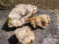 Natural Limonite Tinted Clear Quartz Crystal Vug Specimens  x 3 From Solwezi, Zambia - TopRock
