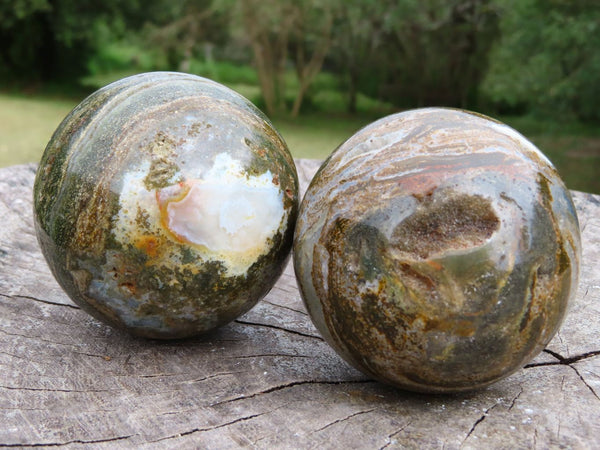 Polished Ocean Jasper Spheres x 2 From Madagascar - TopRock