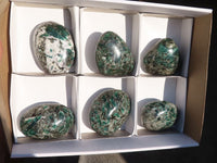 Polished Rare Emerald Mica In Matrix Galet-Palm Stones x 6 From Mutoko, Zimbabwe - Toprock Gemstones and Minerals 