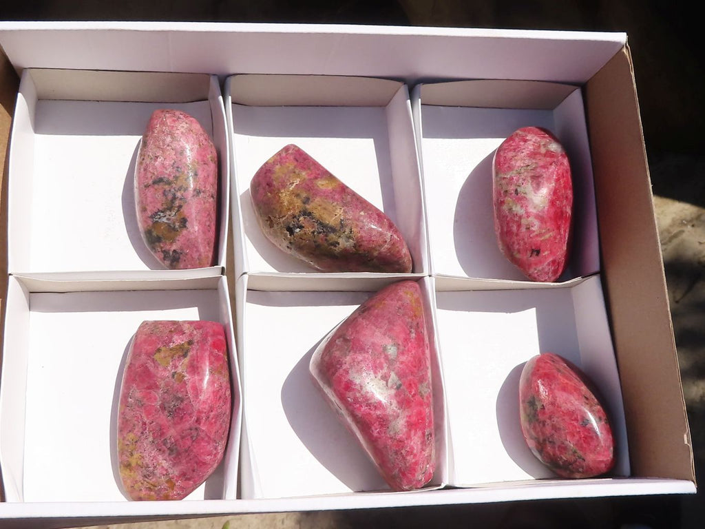 Polished Red Rhodonite Free Forms x 6 From Zimbabwe - Toprock Gemstones and Minerals 
