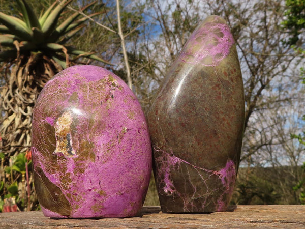 Polished Purple Stichtite & Serpentine Standing Free Forms x 2 From Barberton, South Africa - Toprock Gemstones and Minerals 